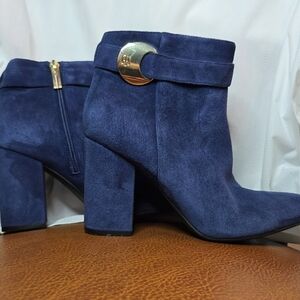 Tommy Hilfiger Navy Suede Ankle Boots with Gold Accent